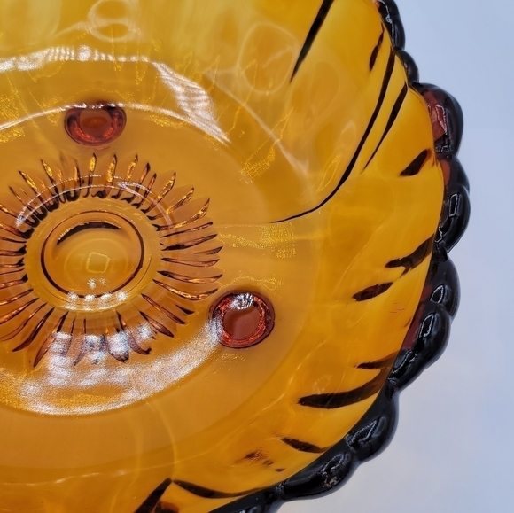 Vintage Glass Bowl Amber Sunflower Footed #614 - Picture 10 of 12